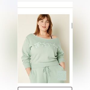 NEW NIP NWT VS PINK‎ Victoria Secret light mint green crop crew sweatshirt XL
